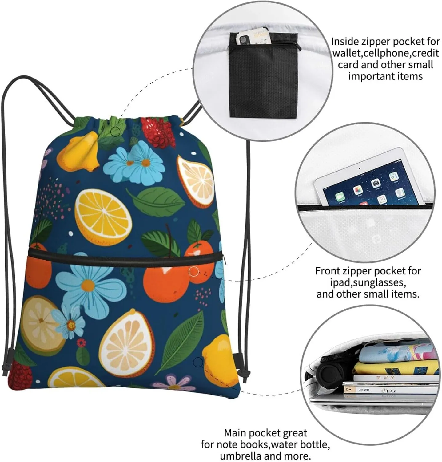 Drawstring Bag Gym Sack Drawstring Backpack Sport Gym Sack Cinch Bag Two Giraffes Face to Face Sport Bags for Travel, Fruits and Flowers, One Size