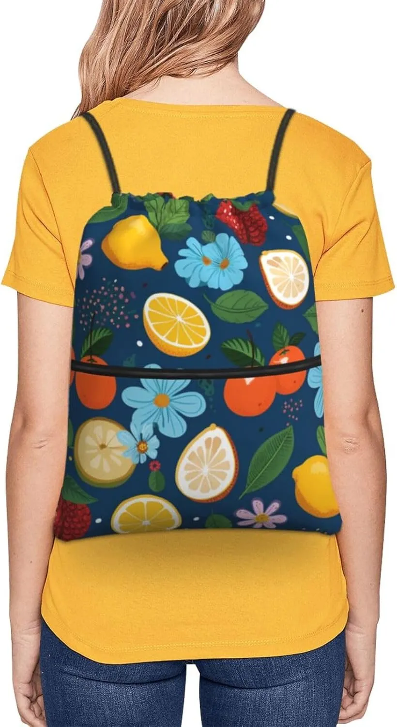Drawstring Bag Gym Sack Drawstring Backpack Sport Gym Sack Cinch Bag Two Giraffes Face to Face Sport Bags for Travel, Fruits and Flowers, One Size