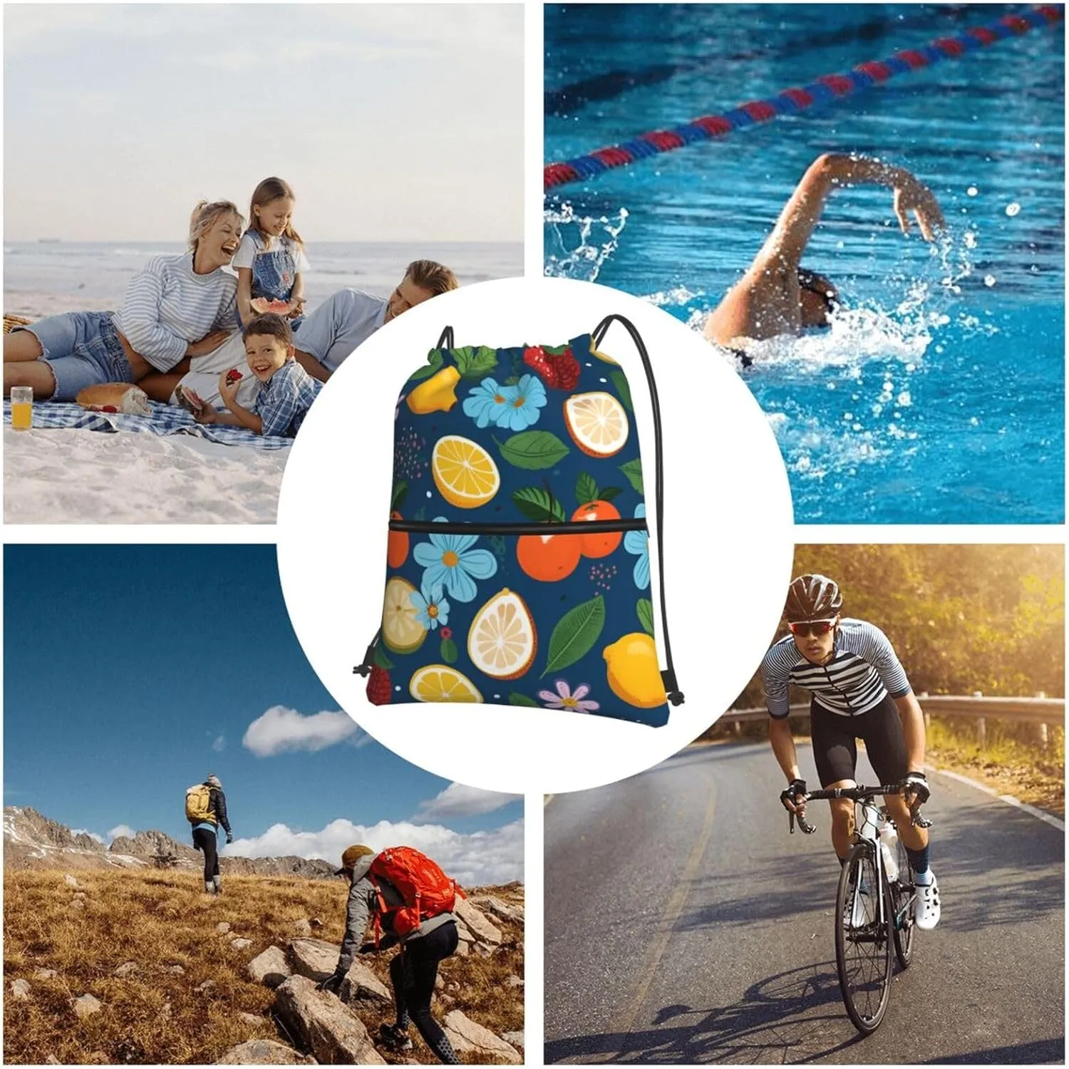 Drawstring Bag Gym Sack Drawstring Backpack Sport Gym Sack Cinch Bag Two Giraffes Face to Face Sport Bags for Travel, Fruits and Flowers, One Size