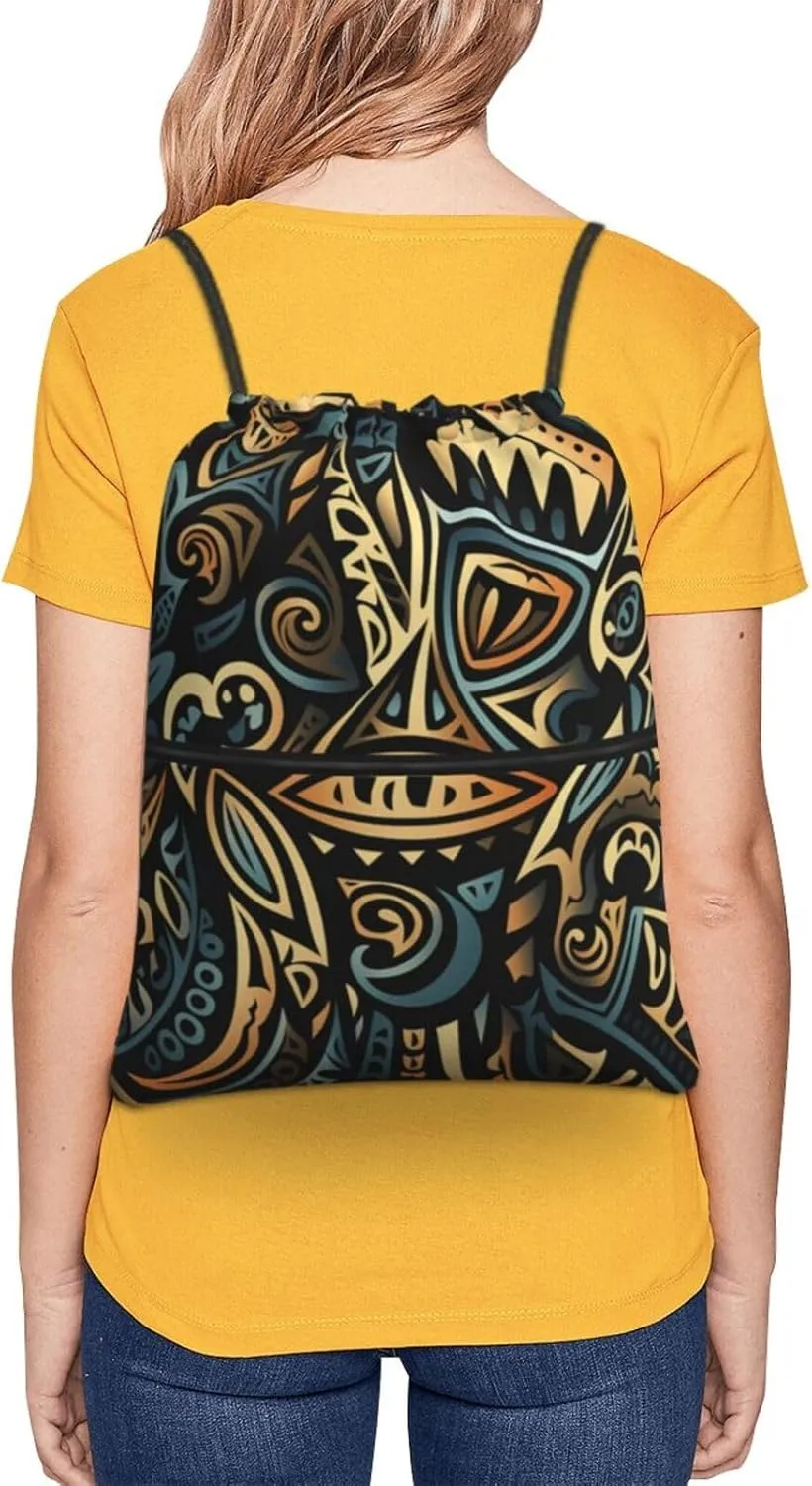 Drawstring Bag Gym Sack Drawstring Backpack Sport Gym Sack Cinch Bag Two Giraffes Face to Face Sport Bags for Travel, Tribal Abstract, One Size