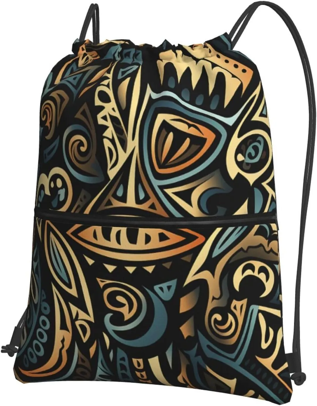 Drawstring Bag Gym Sack Drawstring Backpack Sport Gym Sack Cinch Bag Two Giraffes Face to Face Sport Bags for Travel, Tribal Abstract, One Size