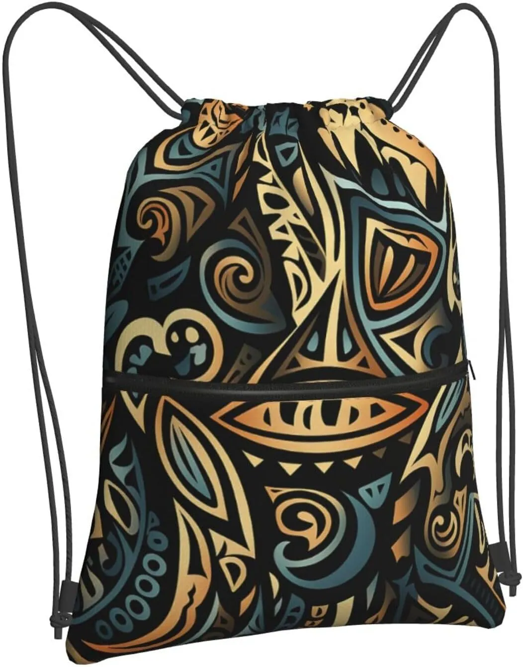 Drawstring Bag Gym Sack Drawstring Backpack Sport Gym Sack Cinch Bag Two Giraffes Face to Face Sport Bags for Travel, Tribal Abstract, One Size