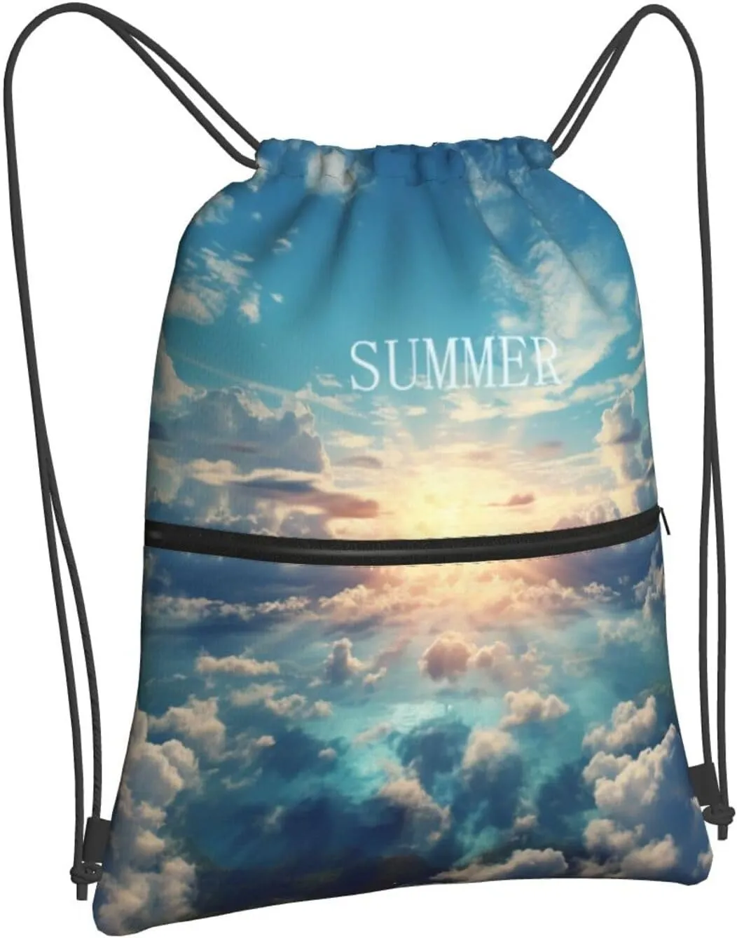 Drawstring Bag Gym Sack Drawstring Backpack Sport Gym Sack Cinch Bag Wolf Head Pattern Sport Bags for Travel, Sun and Clouds, One Size