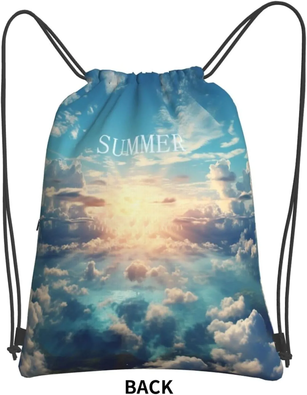 Drawstring Bag Gym Sack Drawstring Backpack Sport Gym Sack Cinch Bag Wolf Head Pattern Sport Bags for Travel, Sun and Clouds, One Size