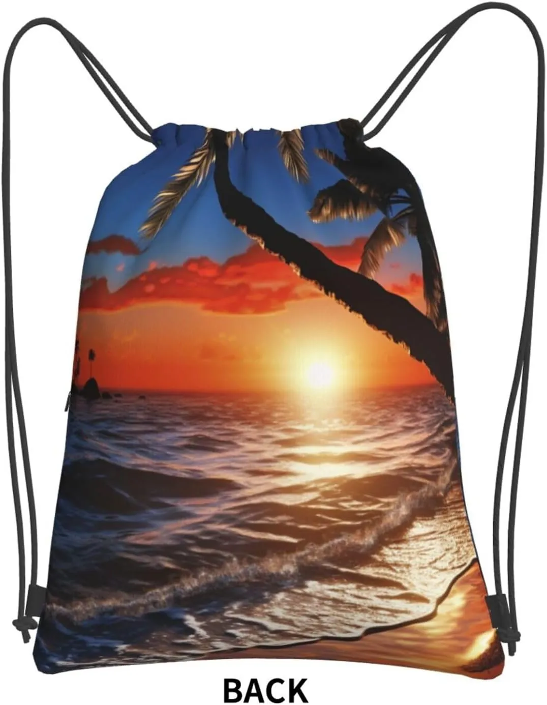Drawstring Bag Gym Sack Drawstring Backpack Sport Gym Sack Cinch Bag Wolf Head Pattern Sport Bags for Travel, Sunset Beach, One Size