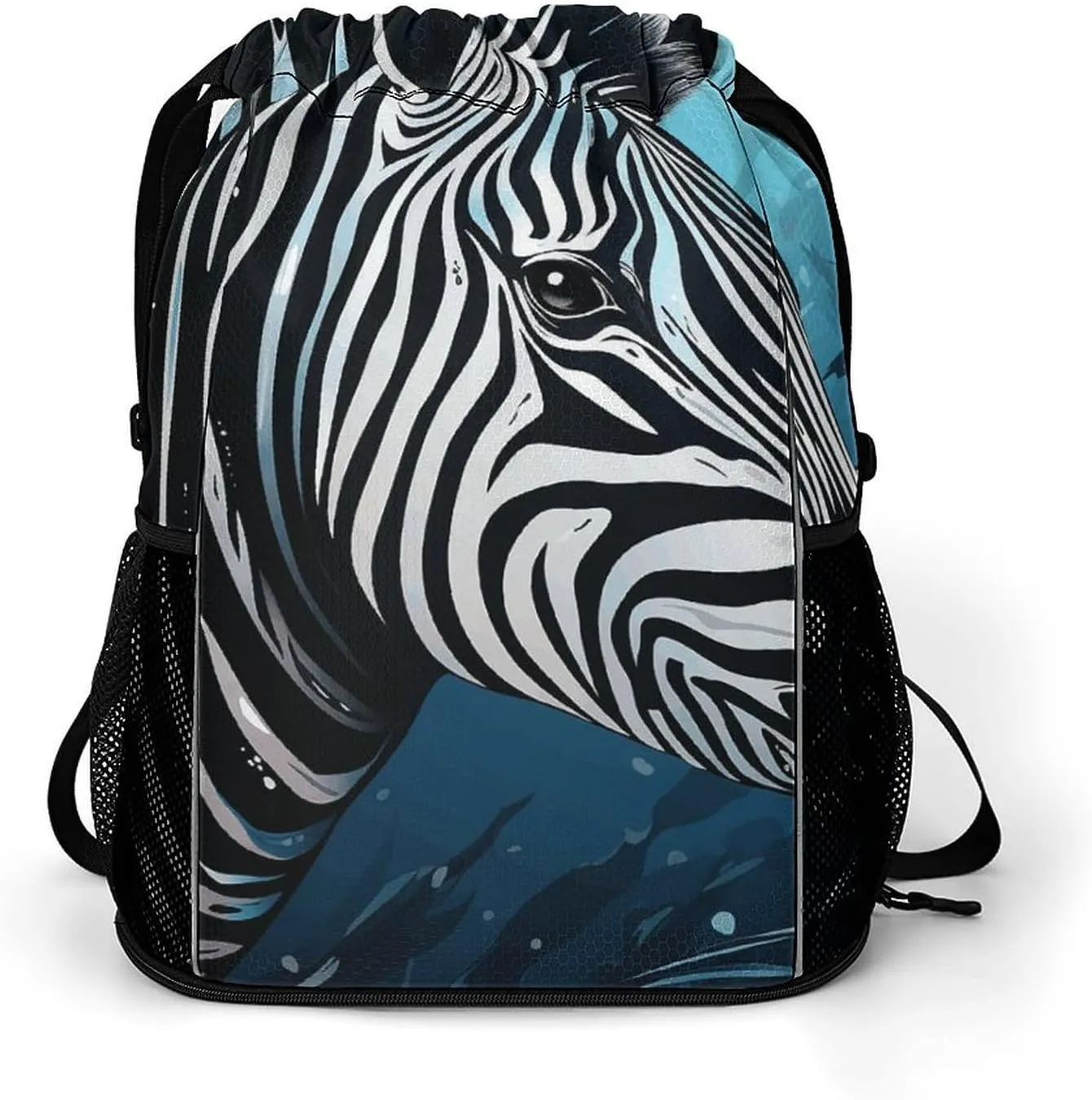 Drawstring Gym Bag,Blue Sailfish Print Drawstring Backpack,Sports Gym Backpack with Mesh Pocket String Bag for Women Men