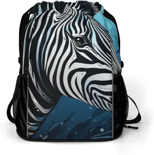 Drawstring Gym Bag,Blue Sailfish Print Drawstring Backpack,Sports Gym Backpack with Mesh Pocket String Bag for Women Men