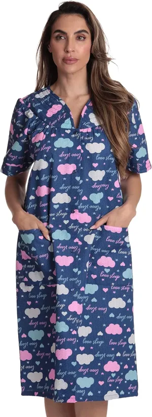 Dreamcrest Short Sleeve Seersucker Duster Snap-Front House Coat with Pockets