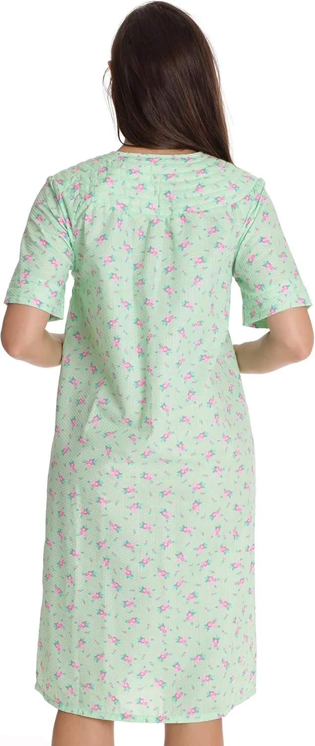 Dreamcrest Short Sleeve Seersucker Duster Snap-Front House Coat with Pockets