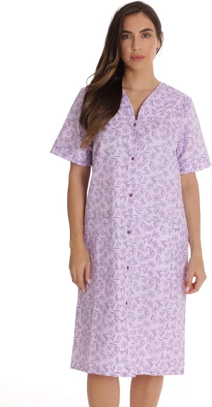 Dreamcrest Short Sleeve Seersucker Duster Snap-Front House Coat with Pockets