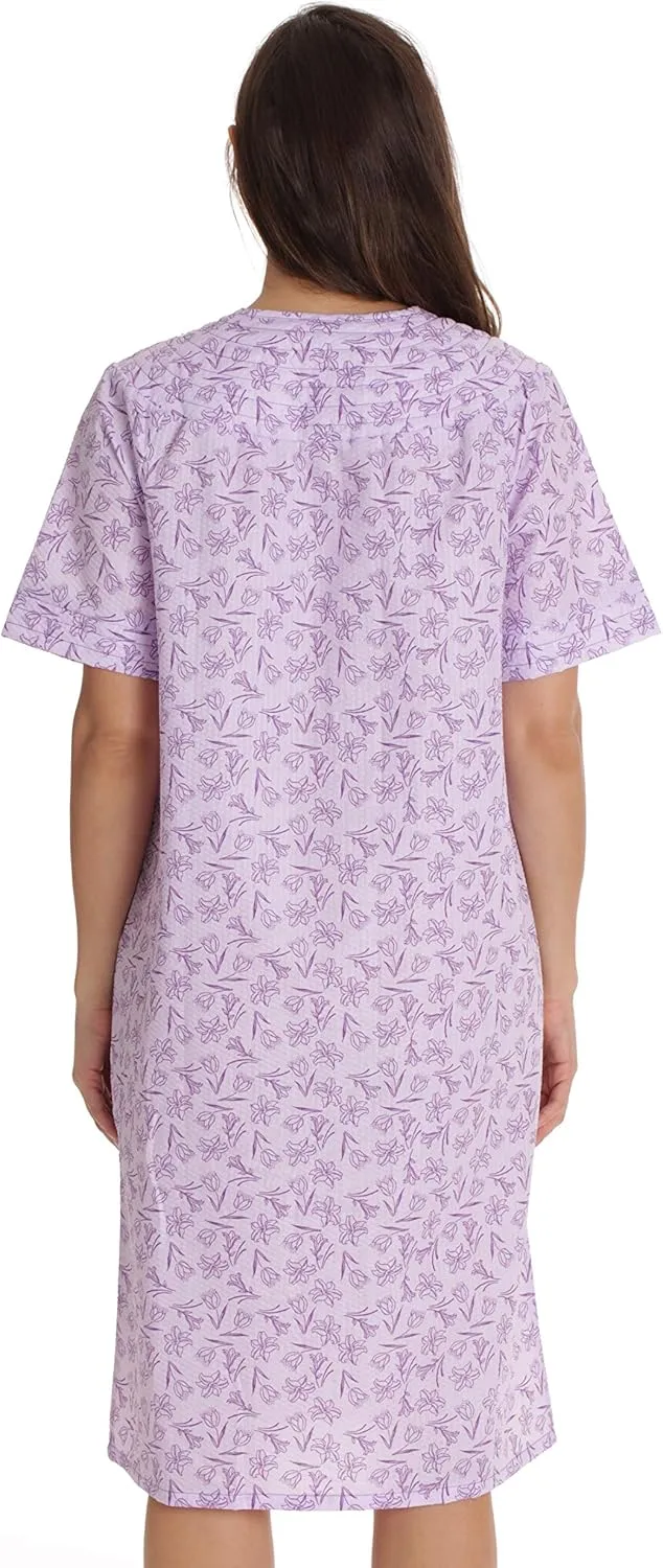 Dreamcrest Short Sleeve Seersucker Duster Snap-Front House Coat with Pockets