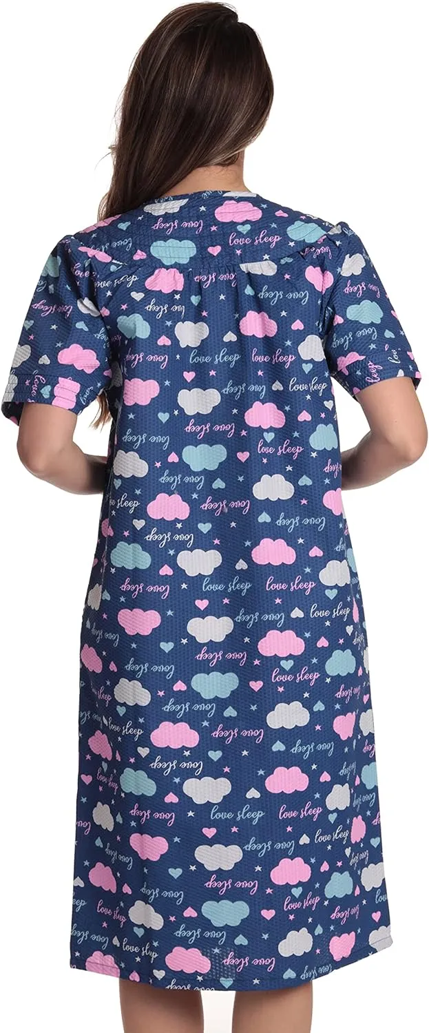 Dreamcrest Short Sleeve Seersucker Duster Snap-Front House Coat with Pockets