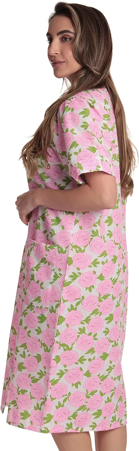 Dreamcrest Short Sleeve Seersucker Duster Snap-Front House Coat with Pockets