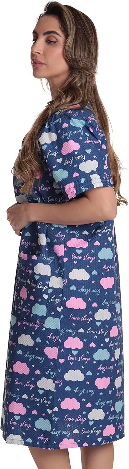 Dreamcrest Short Sleeve Seersucker Duster Snap-Front House Coat with Pockets