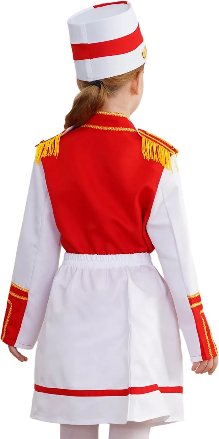 Drum Majorette Costume for Kids Girls Marching Band Uniform Royal Guard Jacket Coat with Skirt Cap Set
