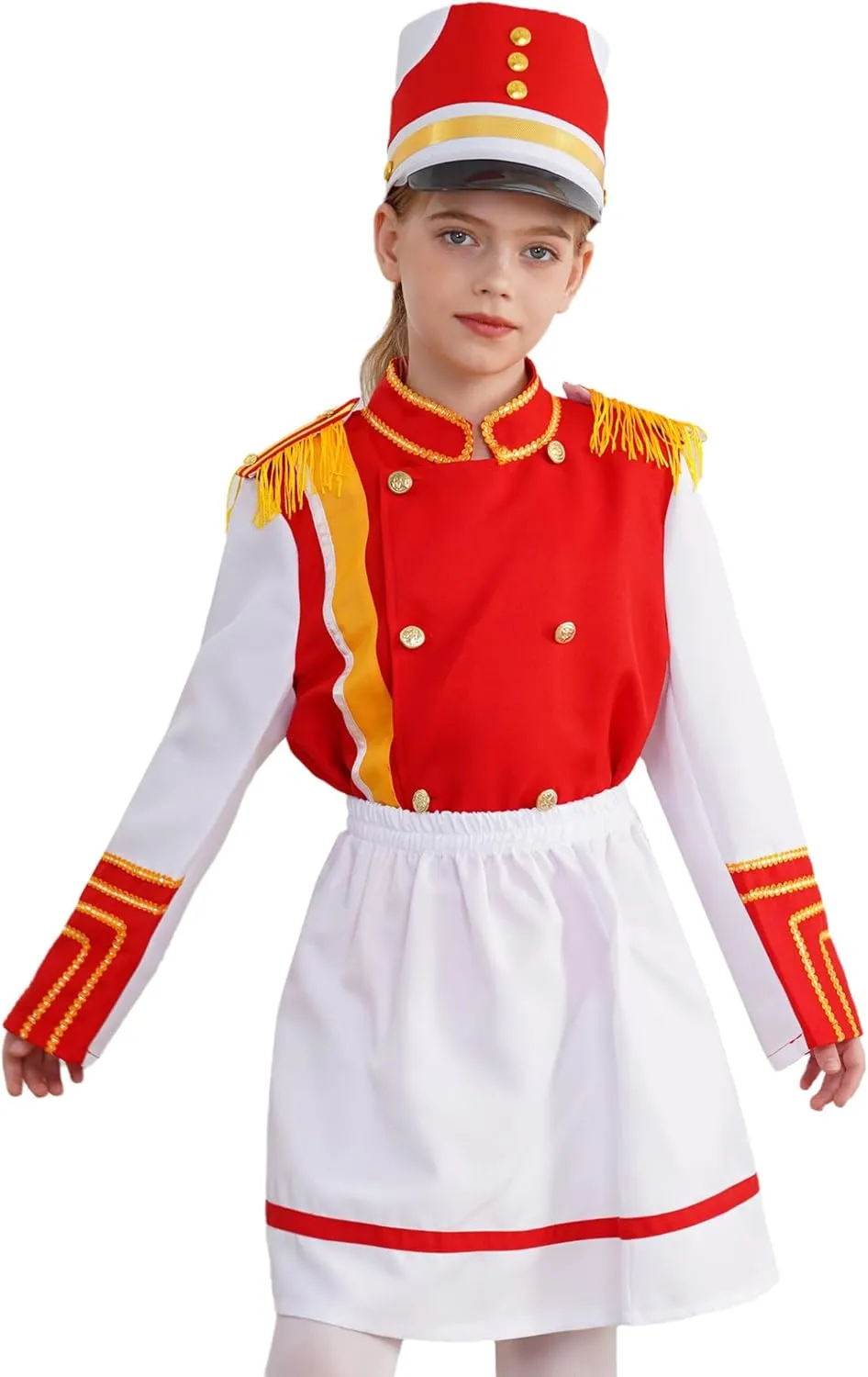 Drum Majorette Costume for Kids Girls Marching Band Uniform Royal Guard Jacket Coat with Skirt Cap Set
