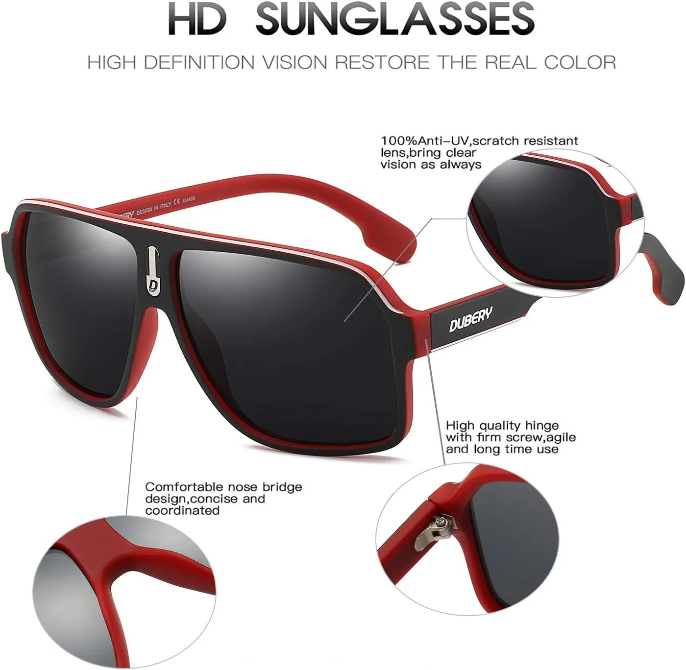 DUBERY Mens Oversized Aviator Sunglasses Classic Large Polarized Lens Shades D103