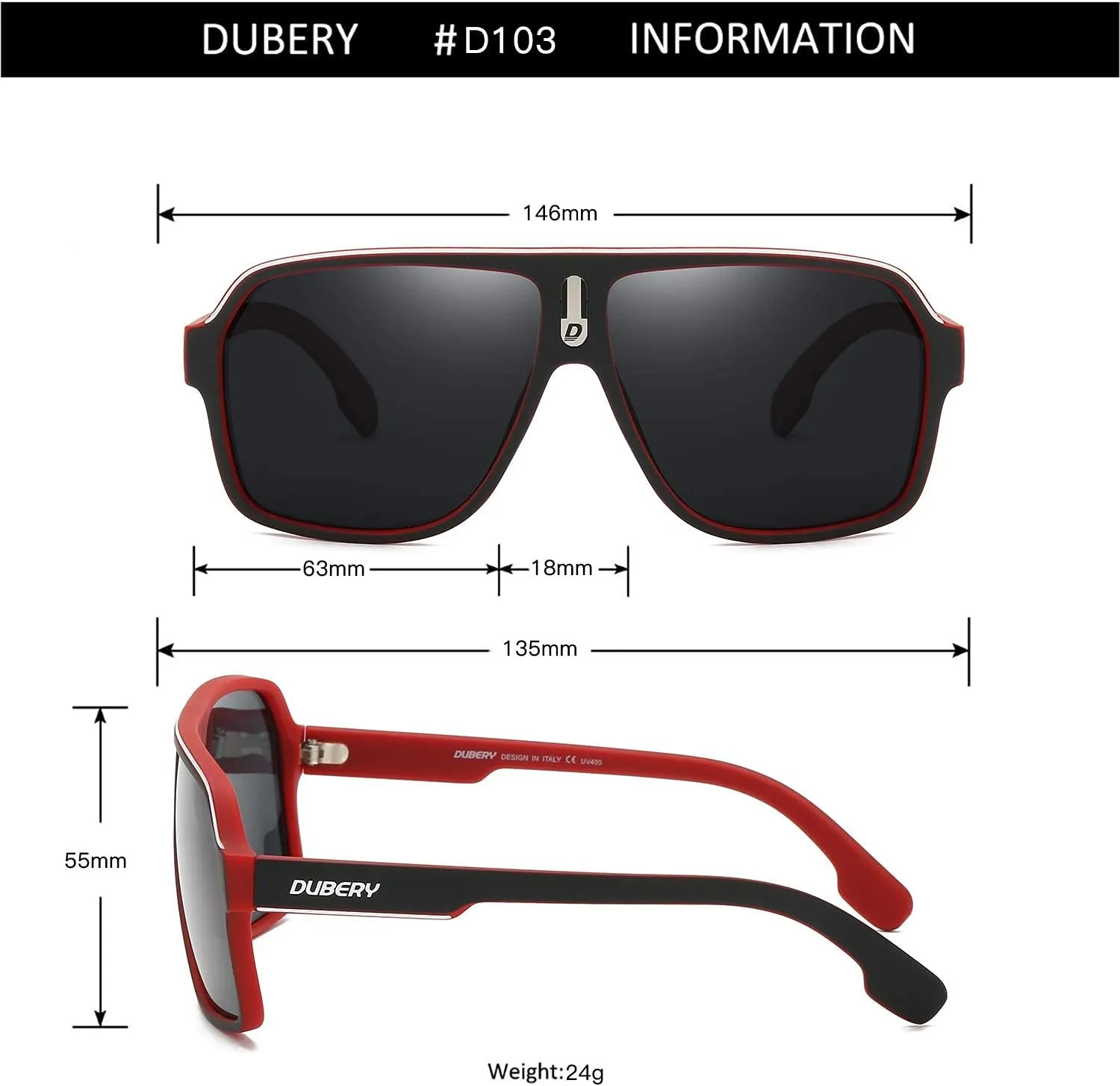 DUBERY Mens Oversized Aviator Sunglasses Classic Large Polarized Lens Shades D103