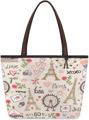 Eiffel Tower Windmills Tote Bag Tote Purse for Women with Zipper Womens Handbags for Work Travel