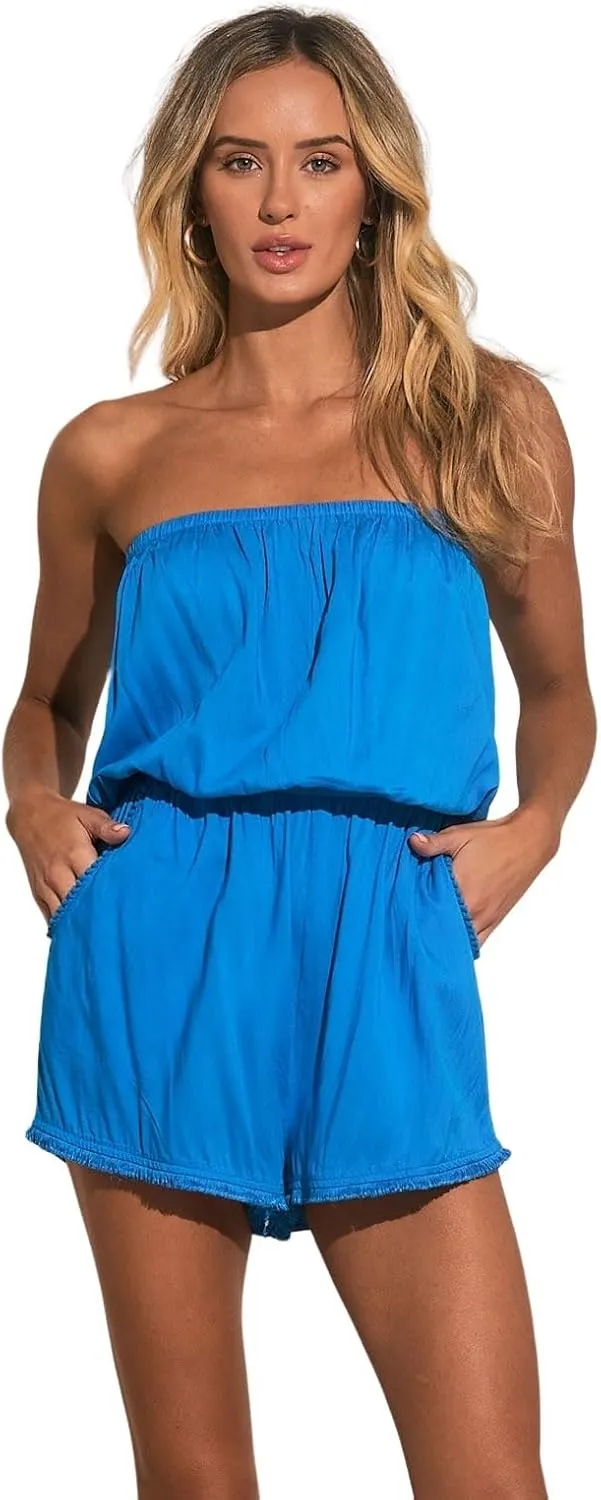 ELAN Women's Strapless Off-Shoulder Ruffle Bottom Romper