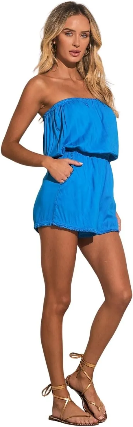 ELAN Women's Strapless Off-Shoulder Ruffle Bottom Romper