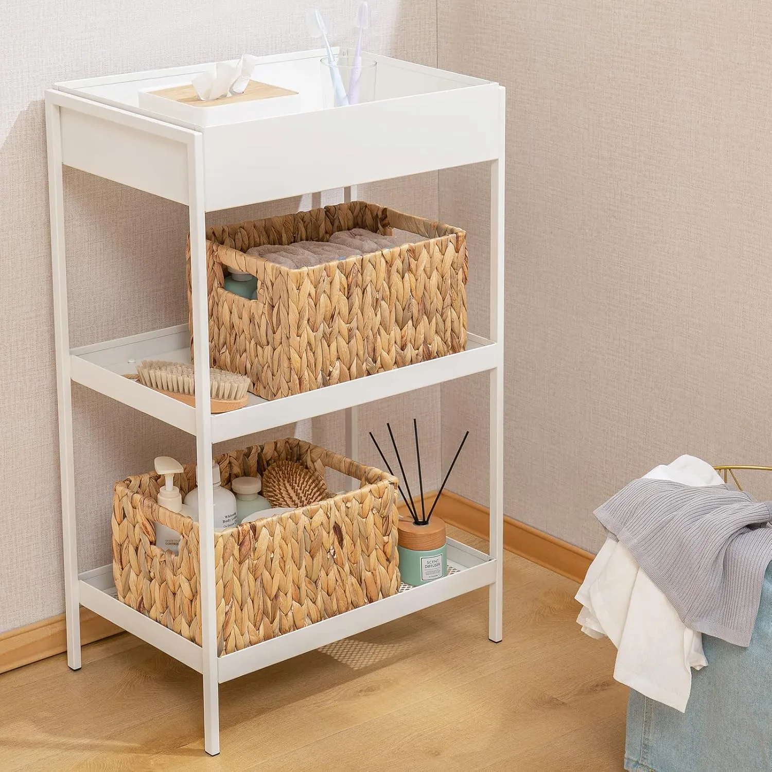 ELONG HOME Water Hyacinth Rectangular Wicker Baskets, 12" Wicker Basket 2 Pack, Woven Storage Baskets with Handles