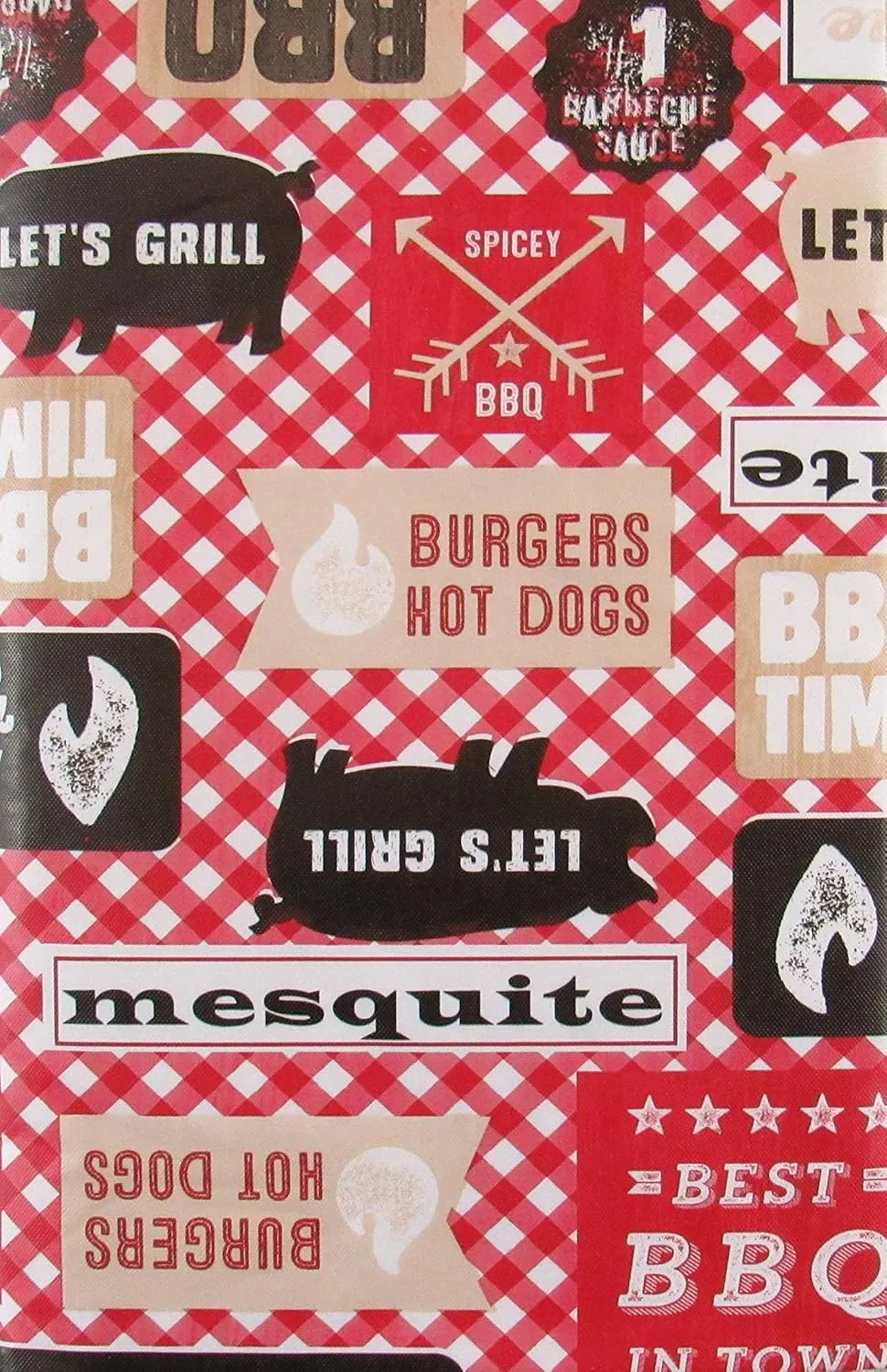 Elrene Home Fashions Best BBQ in Town Red Gingham Check Vinyl Flannel Back Tablecloth (60" Round)