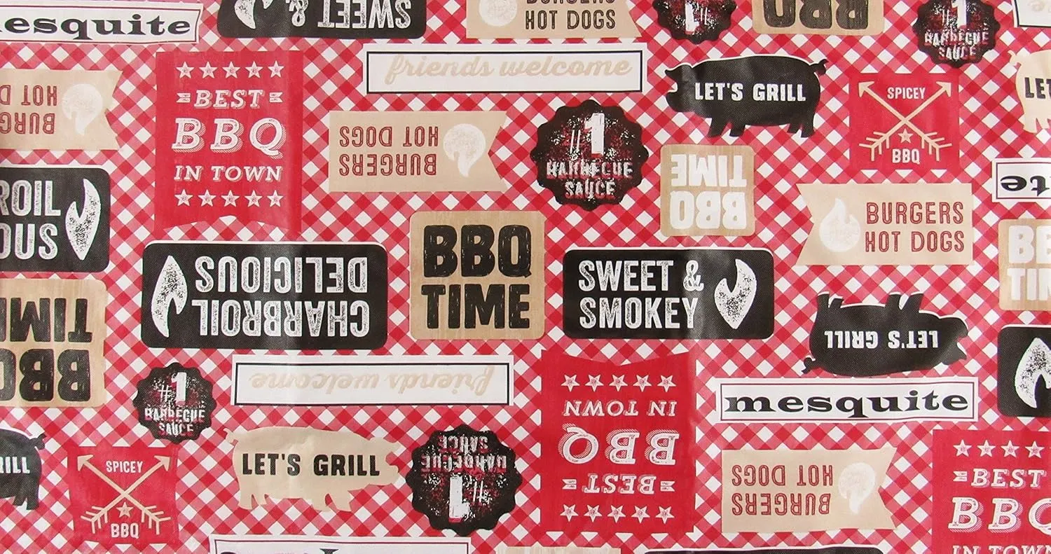 Elrene Home Fashions Best BBQ in Town Red Gingham Check Vinyl Flannel Back Tablecloth (60" Round)