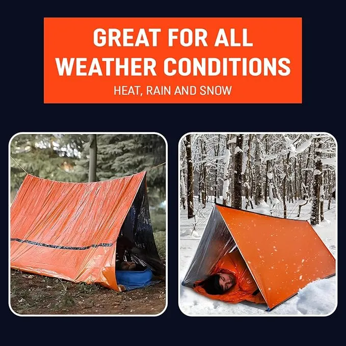 Emergency Survival Tent Life Shelter 2 Person Mylar Tube Tents Tarp with Whistle & Paracord Year-Round All Weather Protection for Car Outdoor Hiking Camping Gear Equipment and First Aid Supplies