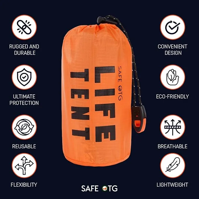 Emergency Survival Tent Life Shelter 2 Person Mylar Tube Tents Tarp with Whistle & Paracord Year-Round All Weather Protection for Car Outdoor Hiking Camping Gear Equipment and First Aid Supplies