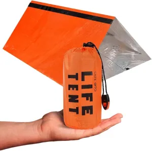 Emergency Survival Tent Life Shelter 2 Person Mylar Tube Tents Tarp with Whistle & Paracord Year-Round All Weather Protection for Car Outdoor Hiking Camping Gear Equipment and First Aid Supplies
