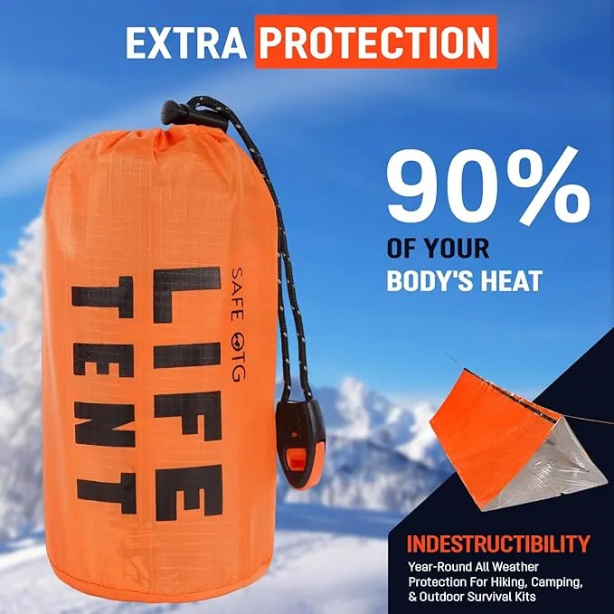 Emergency Survival Tent Life Shelter 2 Person Mylar Tube Tents Tarp with Whistle & Paracord Year-Round All Weather Protection for Car Outdoor Hiking Camping Gear Equipment and First Aid Supplies