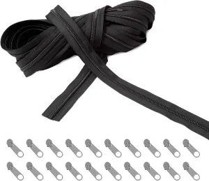 Endless Zip Black with Zip, 5 mm 10 m Zip, with 20 Metal Sliders, Black Zips, Nylon Endless Zip, for Bags, Clothes, Bed Linen, Pillows, etc