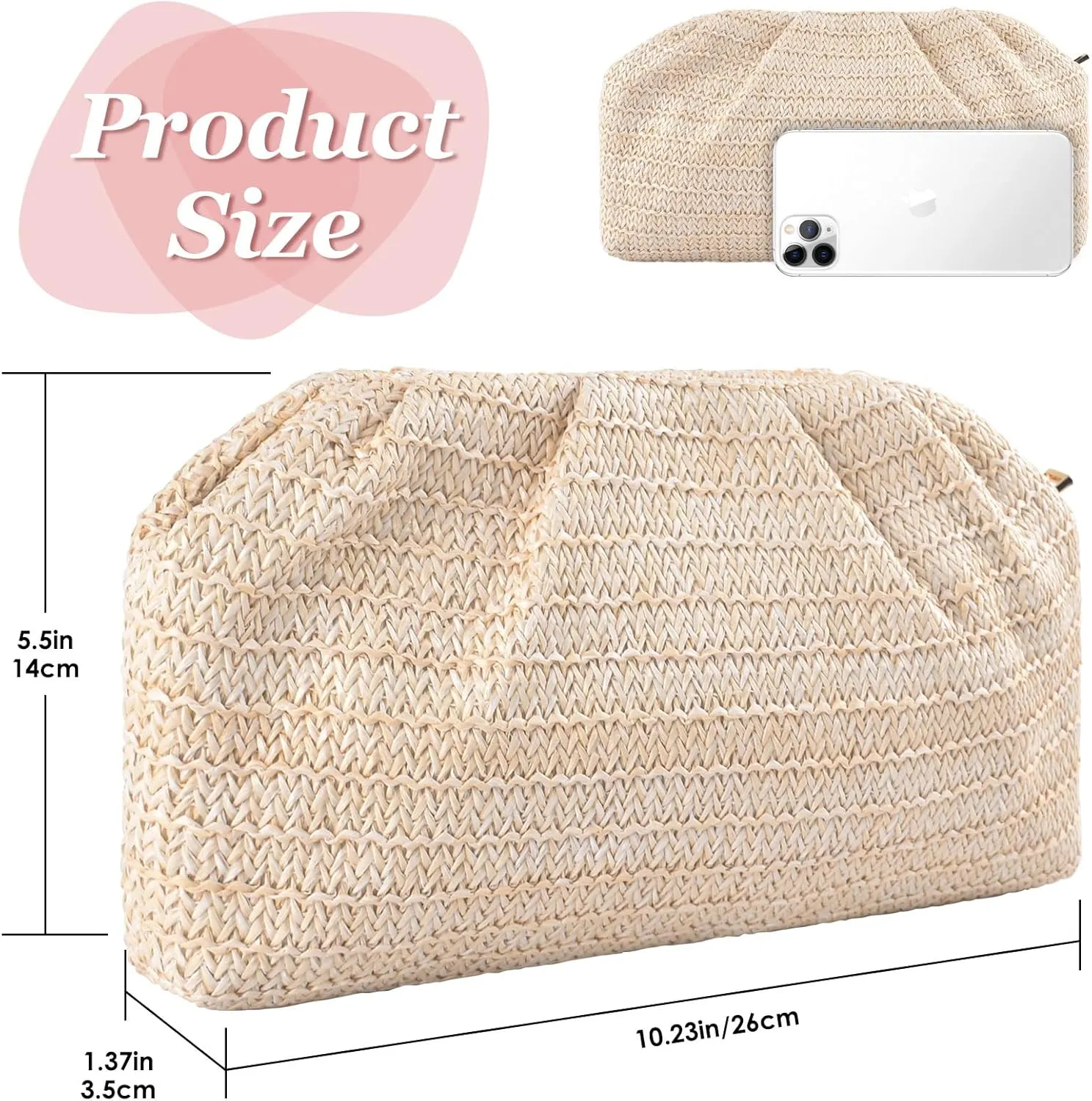 ERKOON Straw Clutch Purse Women, 2025 Summer Beach Crossbody Shoulder Handbag Boho Woven Envelope Cloud Dumpling Pouch Bag