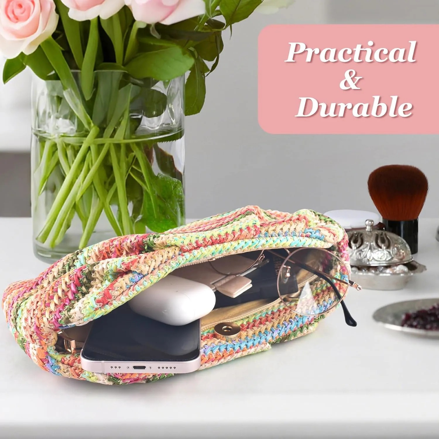 ERKOON Straw Clutch Purse Women, 2025 Summer Beach Crossbody Shoulder Handbag Boho Woven Envelope Cloud Dumpling Pouch Bag