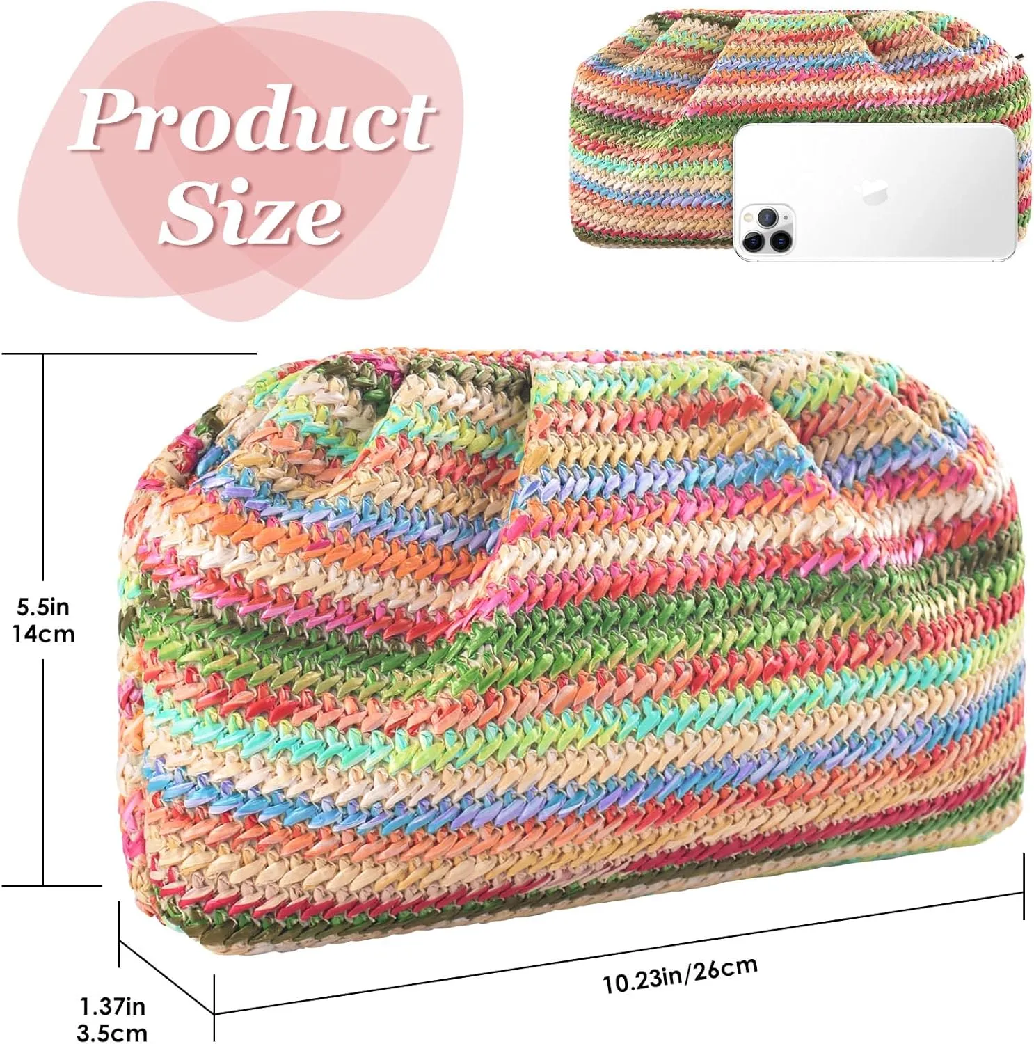 ERKOON Straw Clutch Purse Women, 2025 Summer Beach Crossbody Shoulder Handbag Boho Woven Envelope Cloud Dumpling Pouch Bag