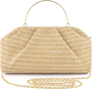 ERKOON Straw Clutch Purse Women, 2025 Summer Beach Crossbody Shoulder Handbag Boho Woven Envelope Cloud Dumpling Pouch Bag