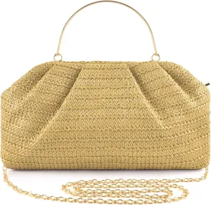 ERKOON Straw Clutch Purse Women, 2025 Summer Beach Crossbody Shoulder Handbag Boho Woven Envelope Cloud Dumpling Pouch Bag