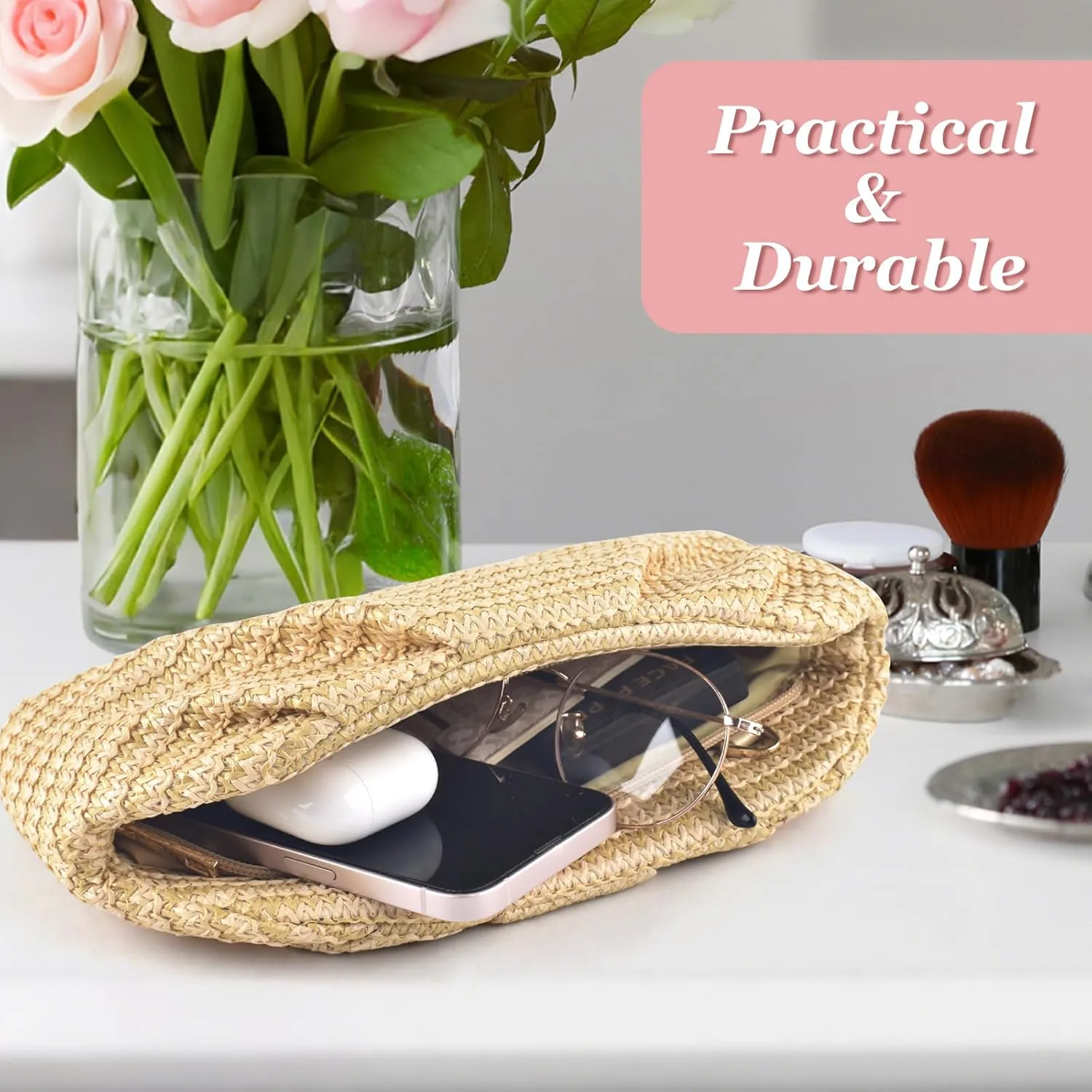 ERKOON Straw Clutch Purse Women, 2025 Summer Beach Crossbody Shoulder Handbag Boho Woven Envelope Cloud Dumpling Pouch Bag