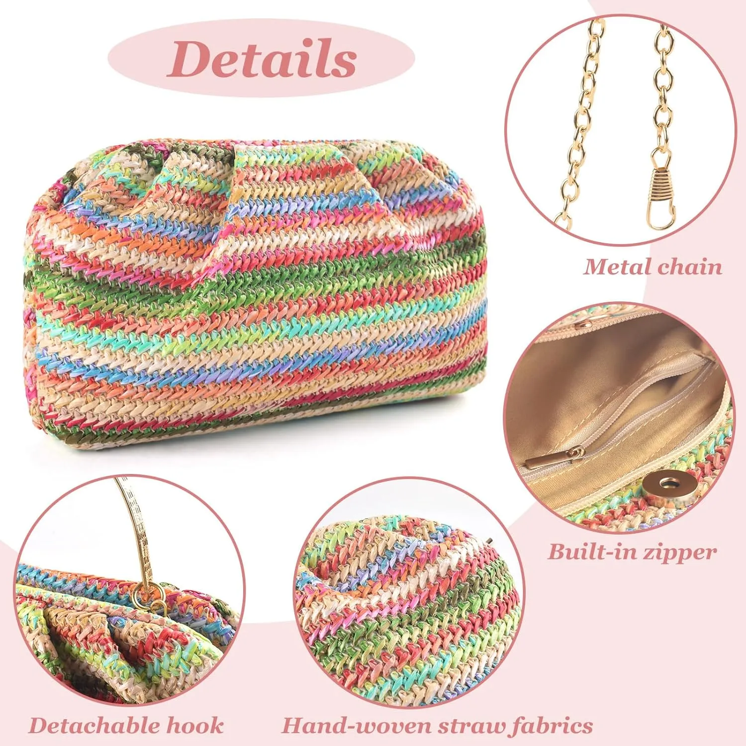 ERKOON Straw Clutch Purse Women, 2025 Summer Beach Crossbody Shoulder Handbag Boho Woven Envelope Cloud Dumpling Pouch Bag