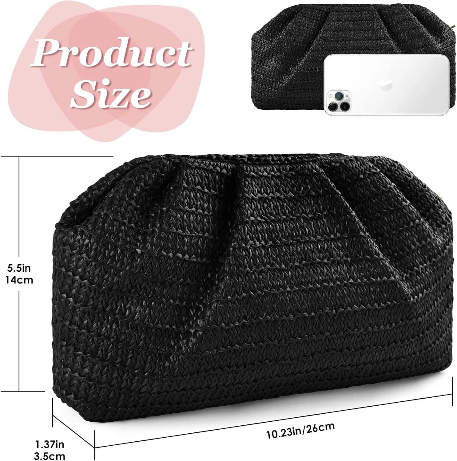 ERKOON Straw Clutch Purse Women, 2025 Summer Beach Crossbody Shoulder Handbag Boho Woven Envelope Cloud Dumpling Pouch Bag
