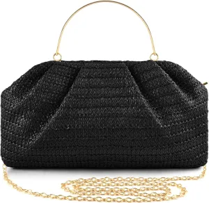 ERKOON Straw Clutch Purse Women, 2025 Summer Beach Crossbody Shoulder Handbag Boho Woven Envelope Cloud Dumpling Pouch Bag