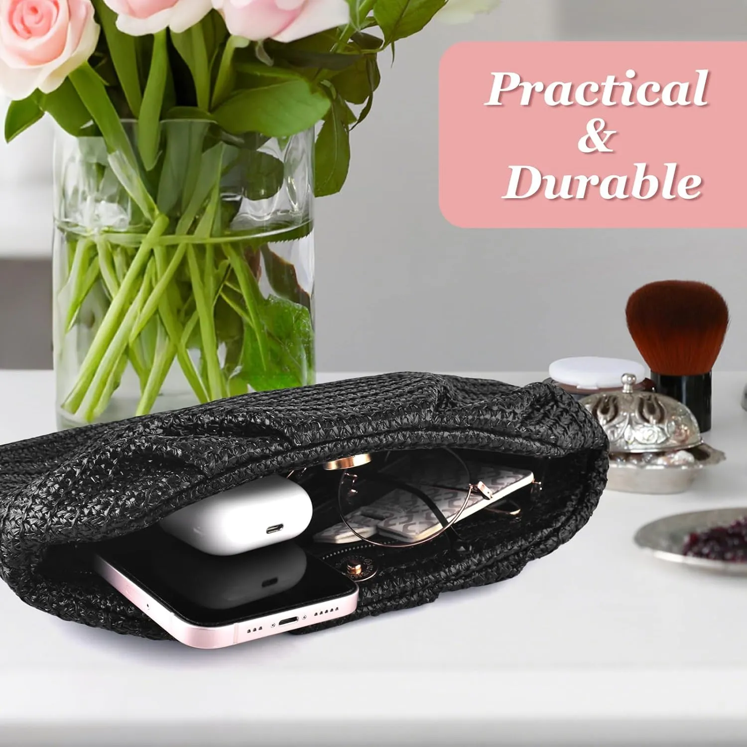 ERKOON Straw Clutch Purse Women, 2025 Summer Beach Crossbody Shoulder Handbag Boho Woven Envelope Cloud Dumpling Pouch Bag