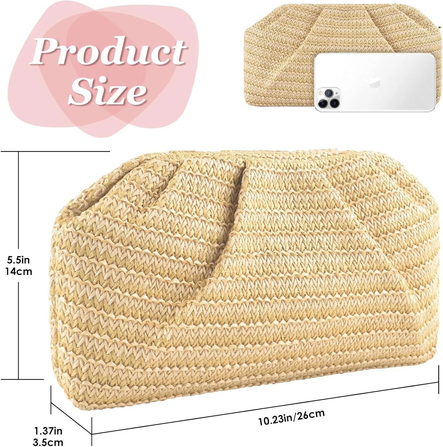 ERKOON Straw Clutch Purse Women, 2025 Summer Beach Crossbody Shoulder Handbag Boho Woven Envelope Cloud Dumpling Pouch Bag