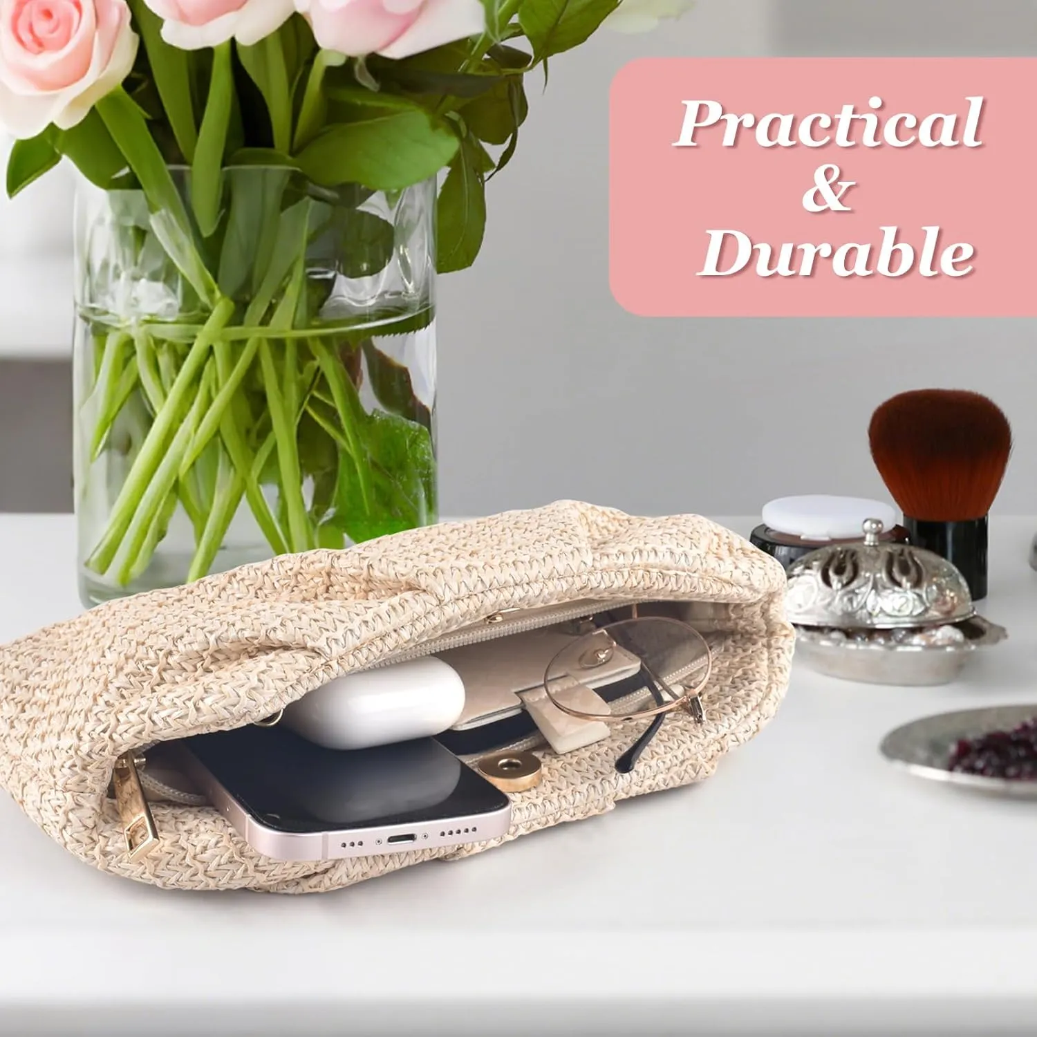 ERKOON Straw Clutch Purse Women, 2025 Summer Beach Crossbody Shoulder Handbag Boho Woven Envelope Cloud Dumpling Pouch Bag