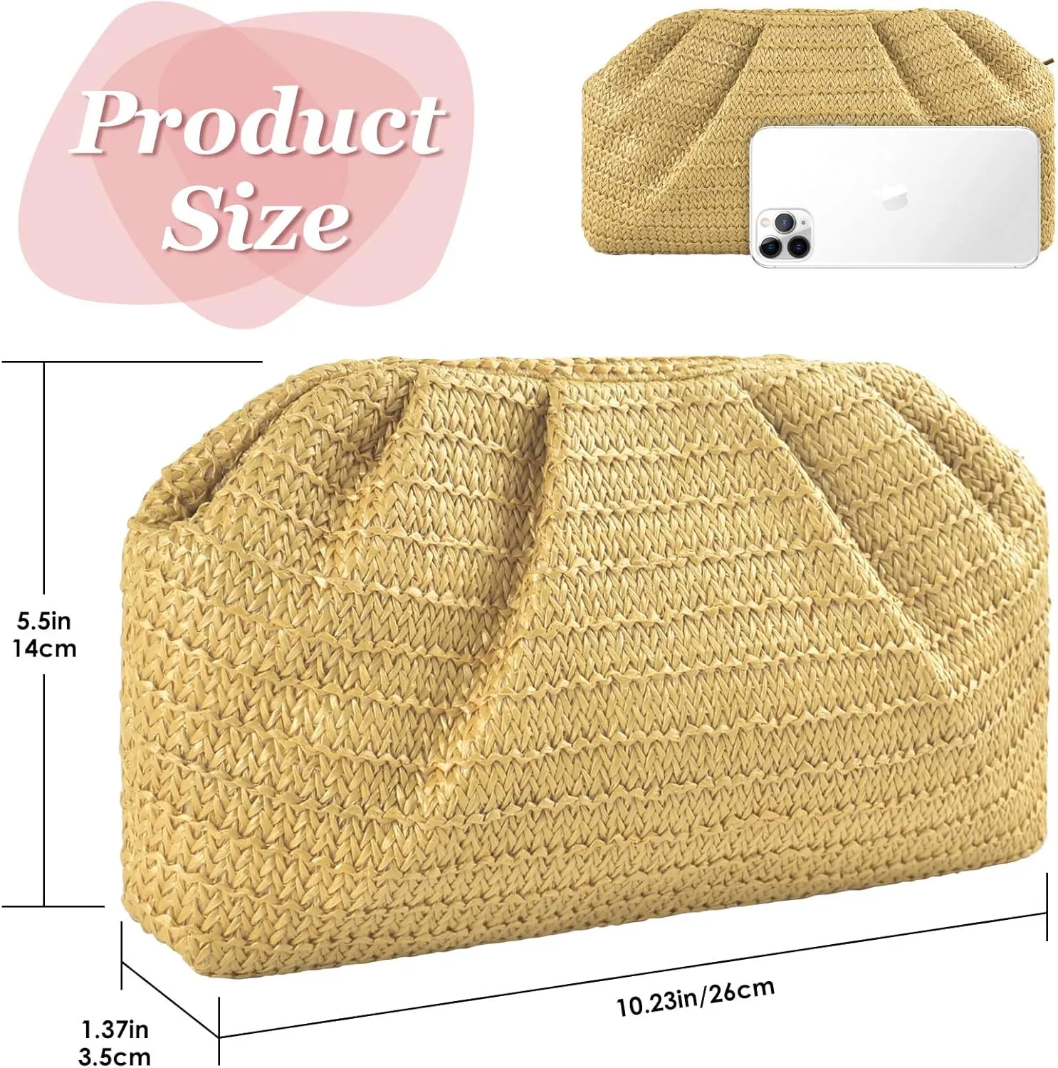 ERKOON Straw Clutch Purse Women, 2025 Summer Beach Crossbody Shoulder Handbag Boho Woven Envelope Cloud Dumpling Pouch Bag