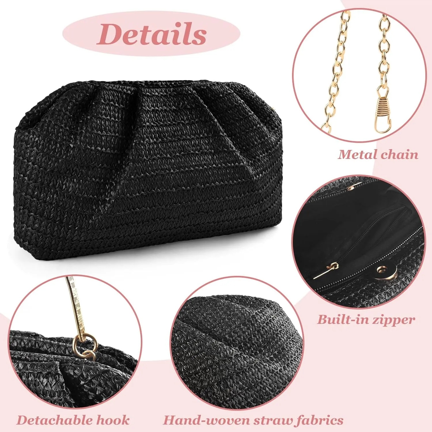 ERKOON Straw Clutch Purse Women, 2025 Summer Beach Crossbody Shoulder Handbag Boho Woven Envelope Cloud Dumpling Pouch Bag
