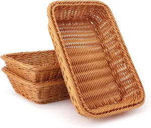 EUSOAR Wicker Bread Basket, 11.8"x 7.9"x 2.4" 3pcs Tabletop Food Serving Baskets Trays, Bread Proofing Basket, Food Fruit Vegetables Sundries Storage Basket for Restaurant Bakery Family Party