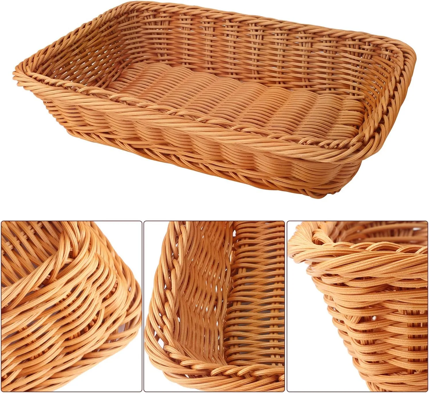 EUSOAR Wicker Bread Basket, 11.8"x 7.9"x 2.4" 3pcs Tabletop Food Serving Baskets Trays, Bread Proofing Basket, Food Fruit Vegetables Sundries Storage Basket for Restaurant Bakery Family Party