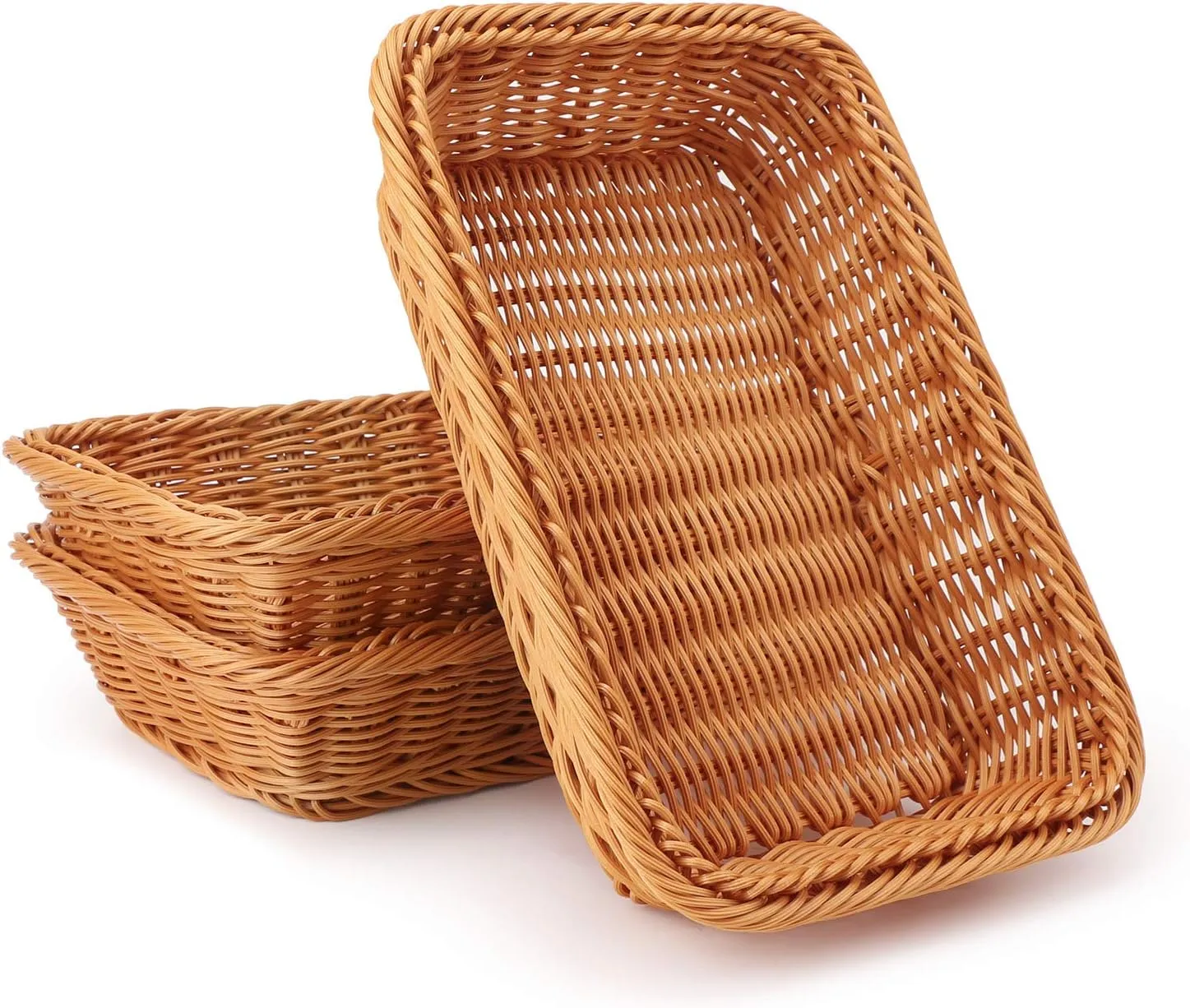 EUSOAR Wicker Bread Basket, 11.8"x 7.9"x 2.4" 3pcs Tabletop Food Serving Baskets Trays, Bread Proofing Basket, Food Fruit Vegetables Sundries Storage Basket for Restaurant Bakery Family Party